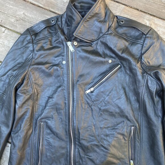 Karl Lagerfeld Mens Leather Biker Jacket A Symmetrical Multi Pocket Jacket XXL - Picture 11 of 16